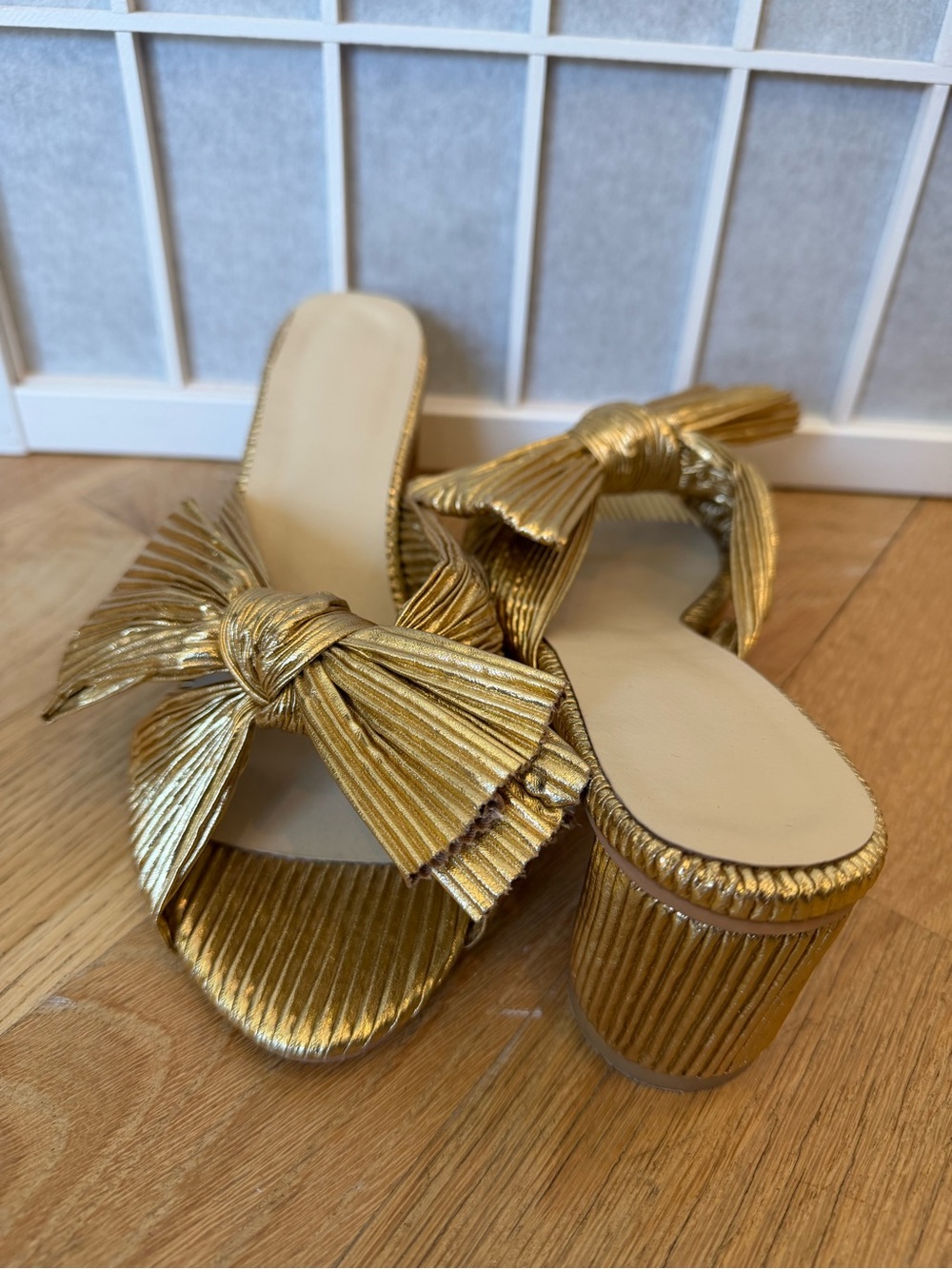 Amazon Metallic Gold Bow Block Heel Slides